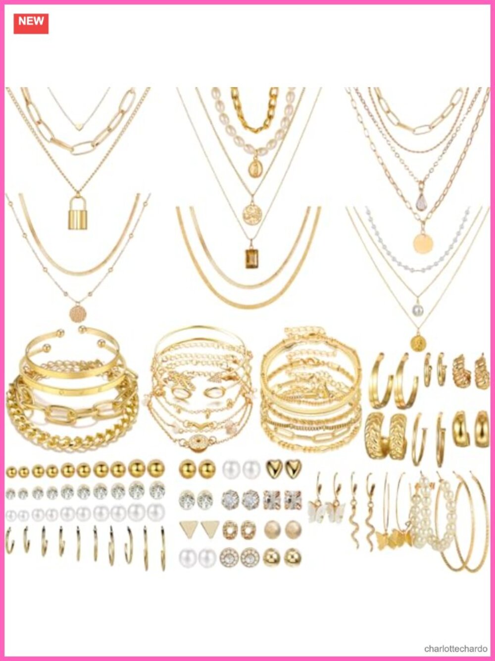 69 Pc Gold Jewelry Set Women Hypoallergenic Bohemian Earrings Necklace Bracelet